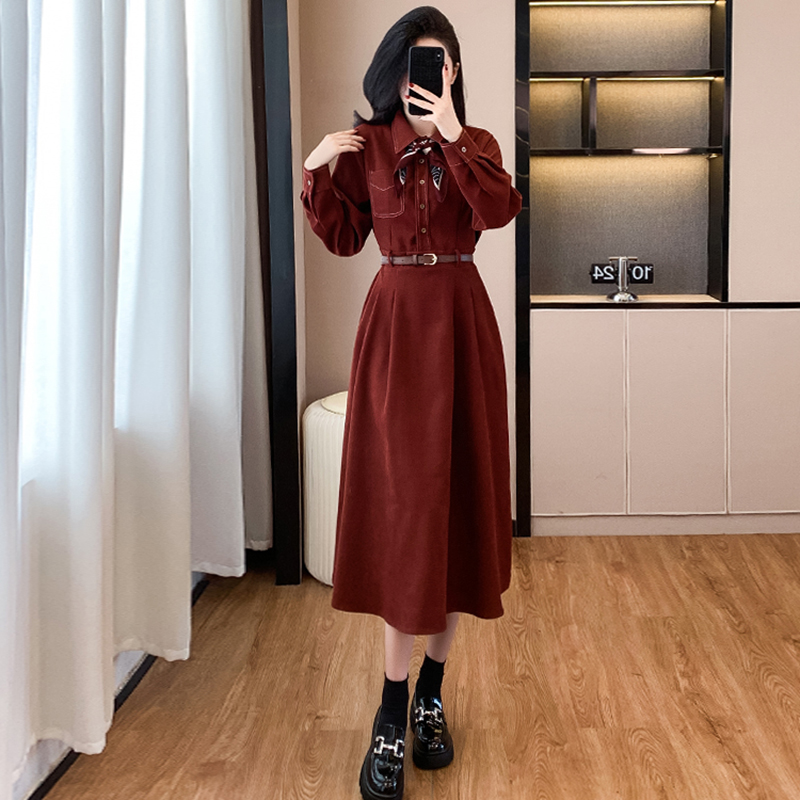 Slimming Waist French Style Denim Dress for Fall