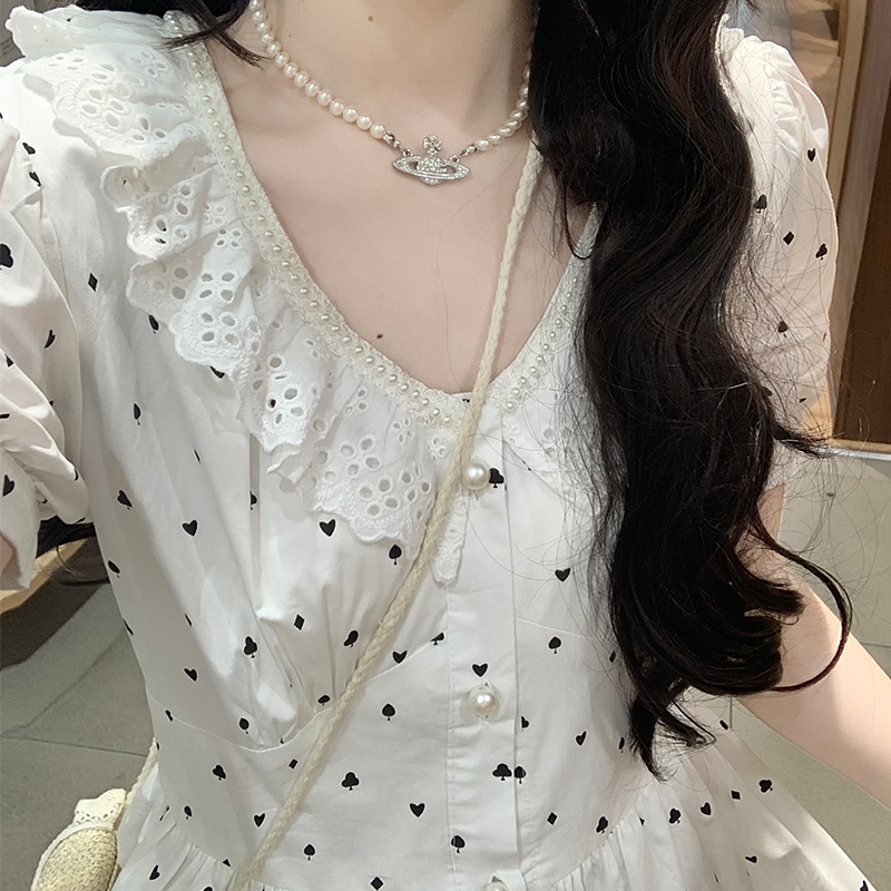 White Cotton Dress Summer French A-Line Tea Dress