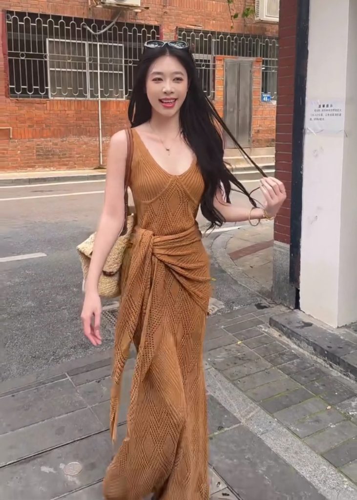 Women's French Style Openwork Cami Dress and Shawl Two Piece Knit Set Summer
