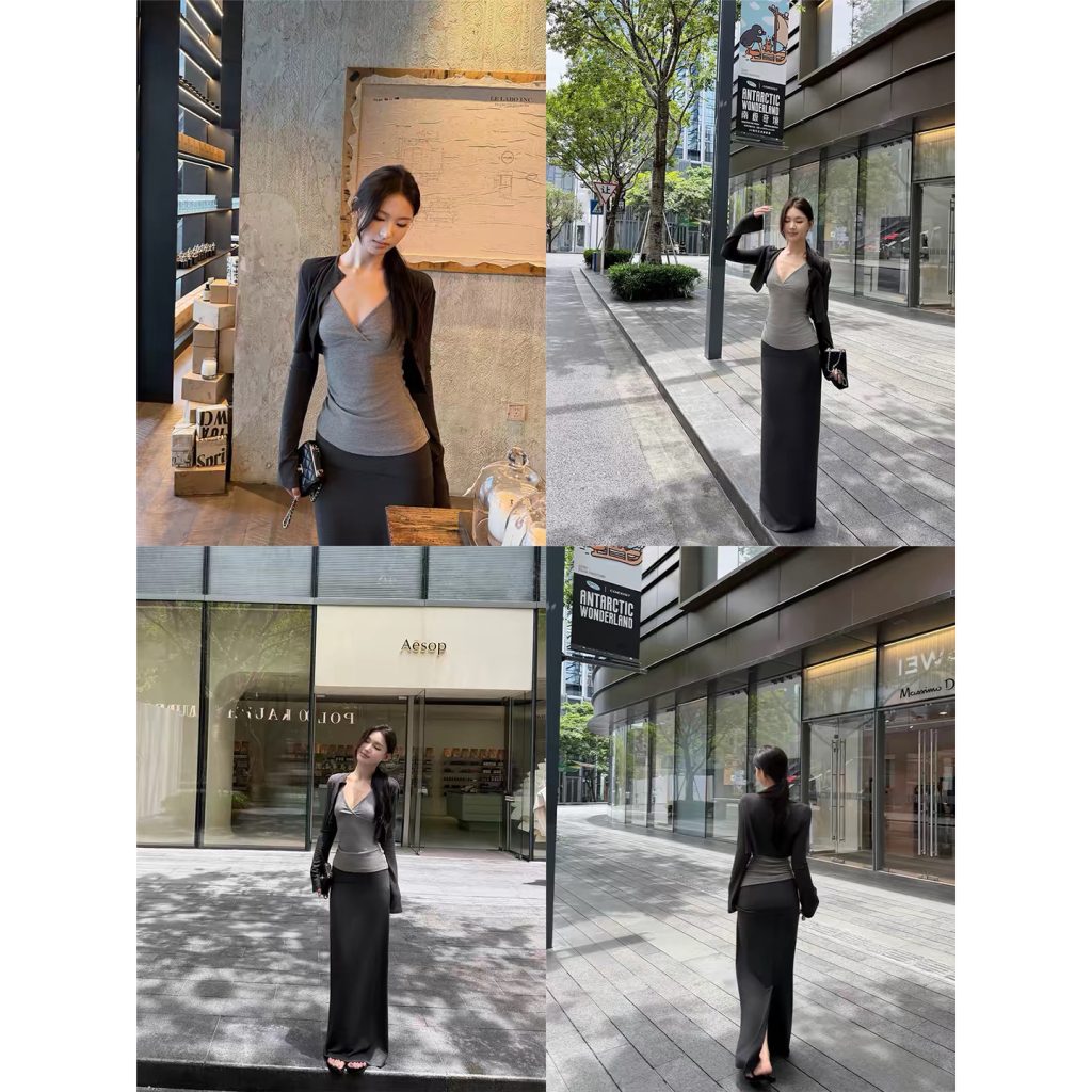 Early Autumn 3-Piece Knit Cardigan Cami and High Waist A-Line Skirt Set