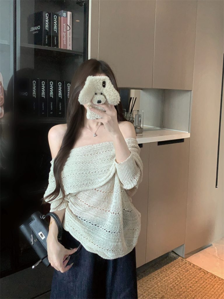 Women's Off-Shoulder Knit Sweater | Soft Autumn Slimming Top